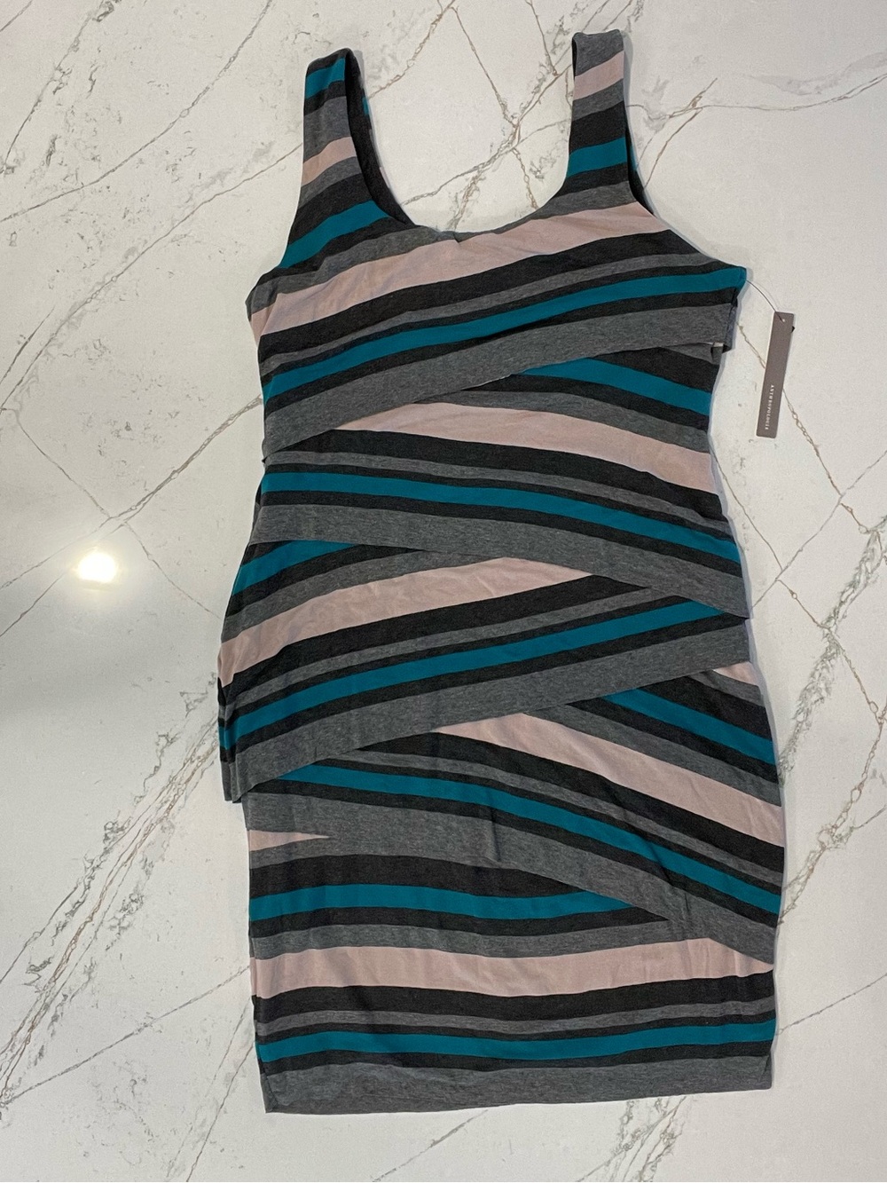 NWT Bailey/44 Layered Stripe Bodycon Dress Teal Gray Pink XL